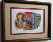 Finished 9 x 11 Cross Stitch Matted Framed Picture Vintage Kitchen Scene
