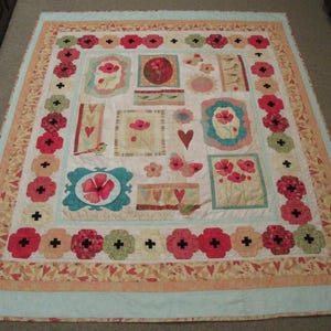 NEW Handmade Poppy Patchwork Quilt 60” x 70” Lap Throw Blanket Machine Washable