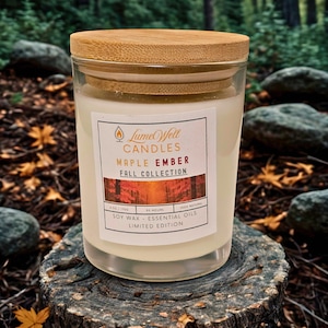 Vela de brasas de arce - 177 ml (soya, arce, ámbar, vainilla) - Aroma otoñal acogedor - Regalo otoñal hecho a mano para rituales y relajación