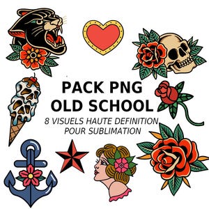Pack PNG Old School – 11 Visuels Rétro Tattoo pour Sublimation, Impression & Créations DIY
