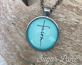 Faith Cross Necklace - Faith Necklace - Glass Dome Necklace - Inspirational Pendant - Inspiring Jewelry