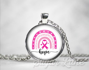 Breast Cancer Necklace - Breast Cancer Hope Rainbow - Cancer Jewelry - Breast Cancer Rainbow - Breast Cancer Pendant