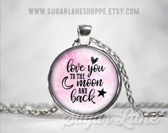 Love You to the Moon Necklace - Love Pendant - Valentine's Day Necklace - Valentine's Day Jewelry - Love Jewelry - Glass Dome Pendant