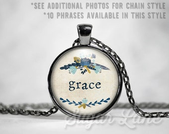 Inspirational Necklace - Inspirational Pendant - Glass Dome Necklace - Grace, Faith, Be Still, Dream Big, Blessed, It Is Well, Grateful