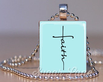 Faith Cross Necklace - Faith Necklace - Scrabble Necklace - Inspirational Pendant - Inspiring Jewelry