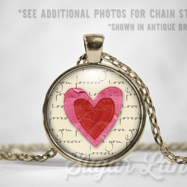 Double Hearts Necklace - Valentine Pendant - Valentine's Day Necklace - Valentine's Day Jewelry - Valentine Necklace - Glass Dome Pendant