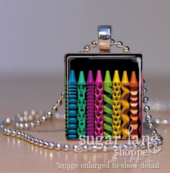 Items similar to Carved Crayons Necklace (MC2 Blue, Green, Purple