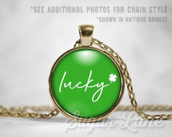 Lucky Necklace - St Patrick's Day Pendant - Lucky Jewelry - St Patricks Day Necklace - St Patrick's Day Jewelry - Glass Dome Pendant