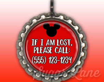 KidID Necklace with Cell Phone Number - Bottle Cap Pendant with Chain - Lost Child Necklace - Pendant with Phone Number