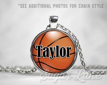 Basketball Necklace - Glass Dome Necklace - Custom Basketball Pendant - Basketball Mom Jewelry - Name or Number