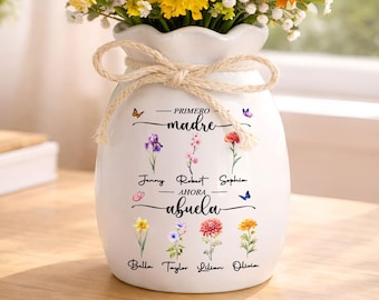 Personalized Primero Madre Ahora Abuela Flower Vase, Spanish Birth Flowers Gift For Abuela, Abuelita Gift, Mothers Day Gift For Grandma