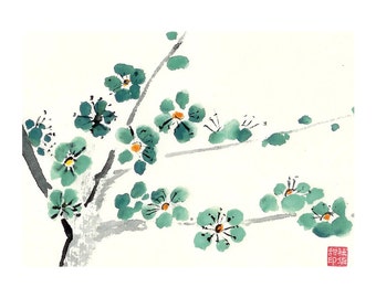 Plum Blossom - Teal - Notecard, set of 5