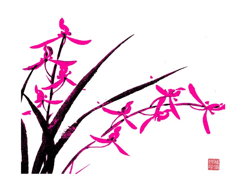 Orchid-Black and Pink-Set of five notecards image 1