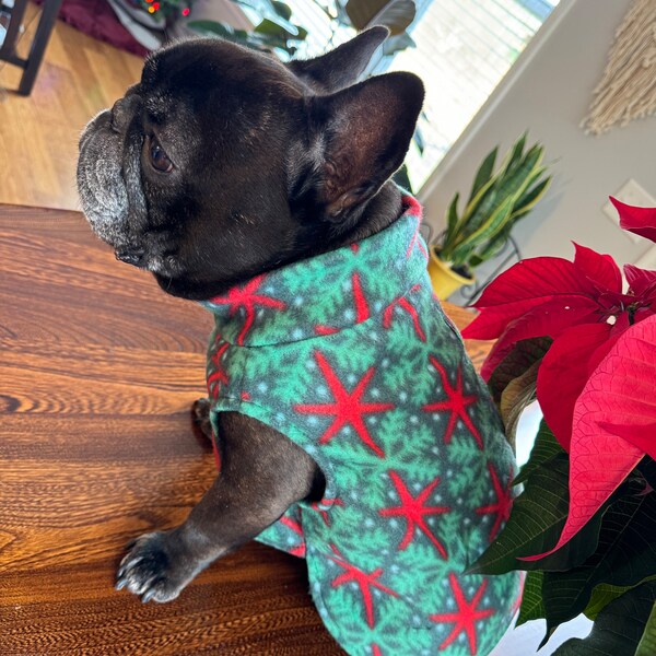 French Bulldog Frenchie Green Christmas Stars Pullover Jacket with Stand Up Collar