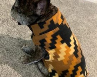 French Bulldog Rust, Brown, and Black Geometric Print Pullover Jacket with Stand Up Collar