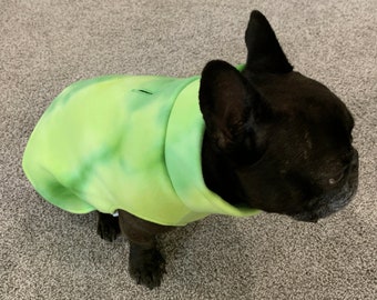 French Bulldog Frenchie Lime Green Tie-Dyed Fleece Pullover Jacket with Stand Up Collar