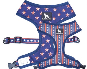 The Fab Frenchie® French Bulldog Patriotic Stars and Stripes Reversible Harness