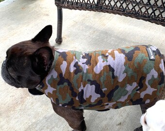 French Bulldog  Frenchie Reversible Camo Flannel and Fleece Coat