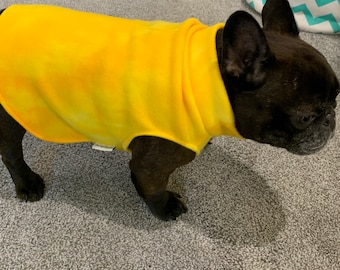French Bulldog Frenchie Yellow Tie-dyed Fleece Pullover Jacket with Stand Up Collar