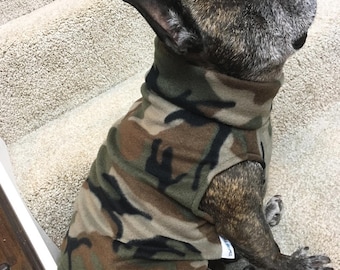 French Bulldog Frenchie  Camo Print Fleece Pullover Jacket with Stand Up Collar