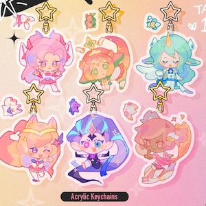 Star Guardian Keychain & Sticker Set – Kaisa / Neeko / Soraka / Ahri / Zoe / Taliyah – LoL Acrylic Charm