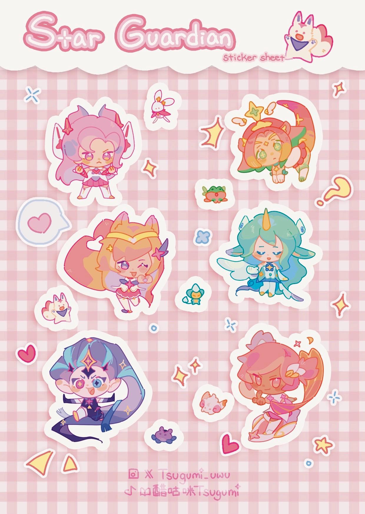 Star Guardian A6 Pearl Glitter Sticker Sheet — Kaisa / Neely / Soraka / Ahri / Zoe / Taliyah — League of Legends fan art