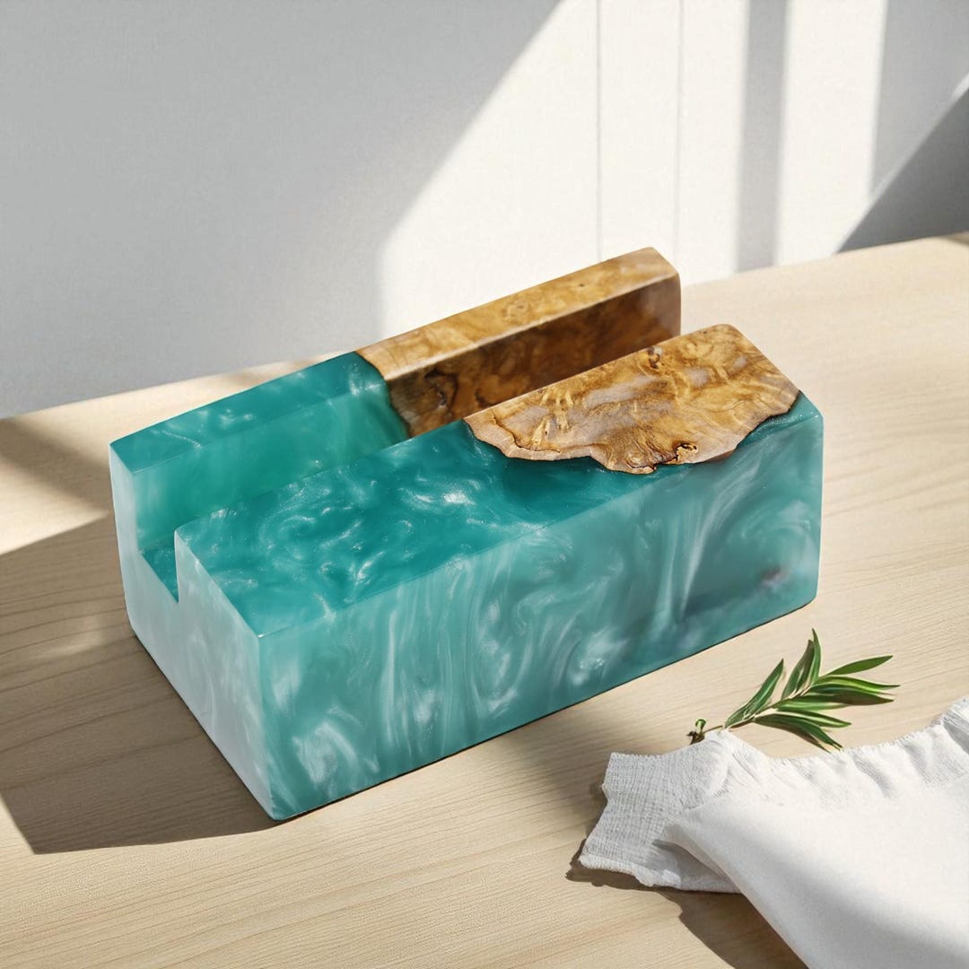 Handcrafted Wooden Phone Stand With Resin Inlay | Minimalist Desk Dock ...