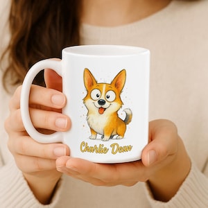 Zabawny kubek Corgi - spersonalizowany prezent z imieniem - uroczy kubek z kreskówkowym psem