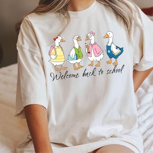 Camiseta divertida de pato para la vuelta al cole, bonita camiseta de profesor con gansos de dibujos animados, regalo para el primer día de clases, divertida camiseta de pato, camiseta con meme de pato