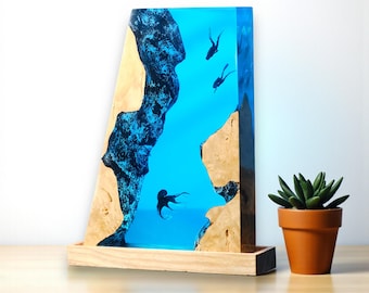 Octopus Resin Night Light, Ocean Epoxy Lamp, Custom Home Decor