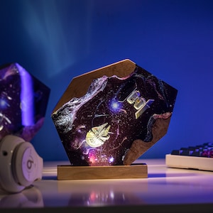 Galaxy Resin Lamp With Spaceships, Handmade Space Diorama with LED Base, Futuristic Space Resin Lamp, Perfect Gift For Her, Gift For Man