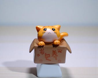 Cat in Box Resin Keycap – Handmade Custom Keyboard Accessory