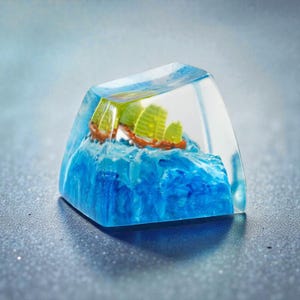 Ocean Leaf Boat Artisan Keycap – Handmade Resin Sea Wave Diorama Keycap 1U