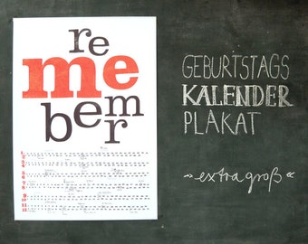 Birthday calendar "remember me", poster, A 1 poster, wall calendar for birthdays, perpetual calendar, for birthdays, sperlingb.de