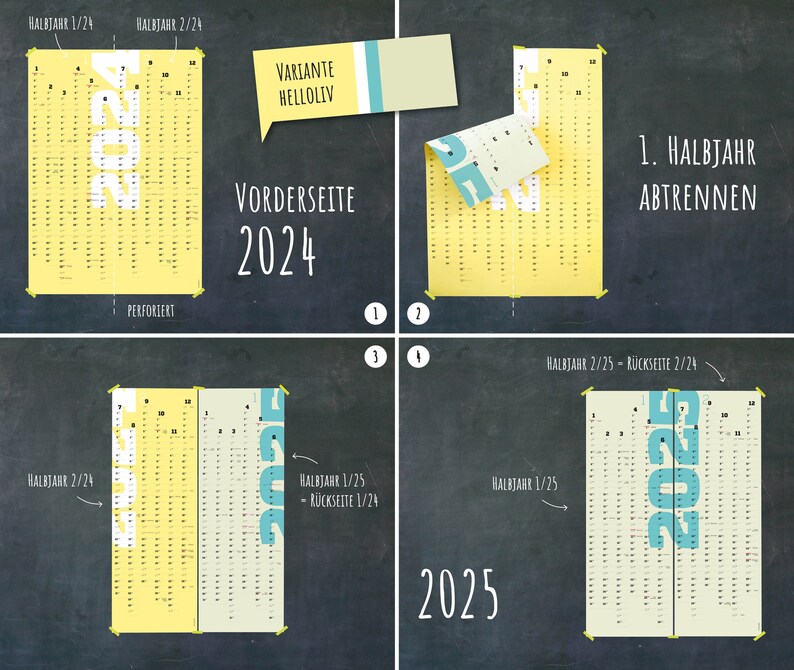 A1 Planer 2024 und 2025, großer Wandkalender, Kalender, Jahreskalender, Jahresübersicht, Design-Kalender 2024, sperlingb.design Gelb