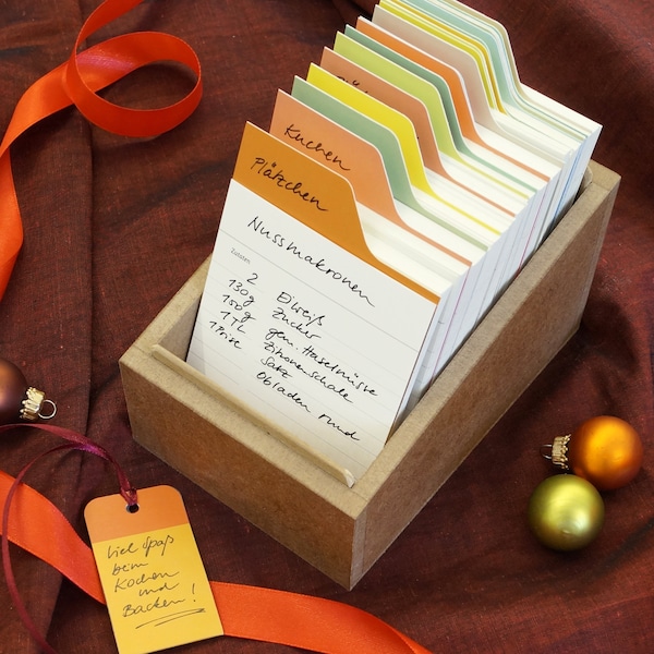 Christmas present: REZEPTBOX, recipe box with index cards and registers to write on yourself, cookbook, recipe book with a difference, sperlingb
