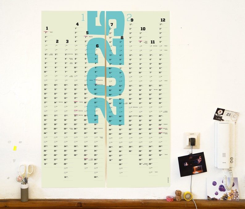 A1 Planer 2024 und 2025, großer Wandkalender, Kalender, Jahreskalender, Jahresübersicht, Design-Kalender 2024, sperlingb.design Bild 4