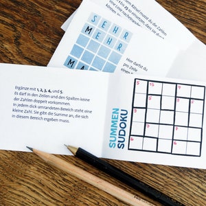 Puzzles, Sudoku, brain teasers in a small tear-off pad, a gift for puzzle fans aged 12 and up, a small present for Easter, for birthdays image 4