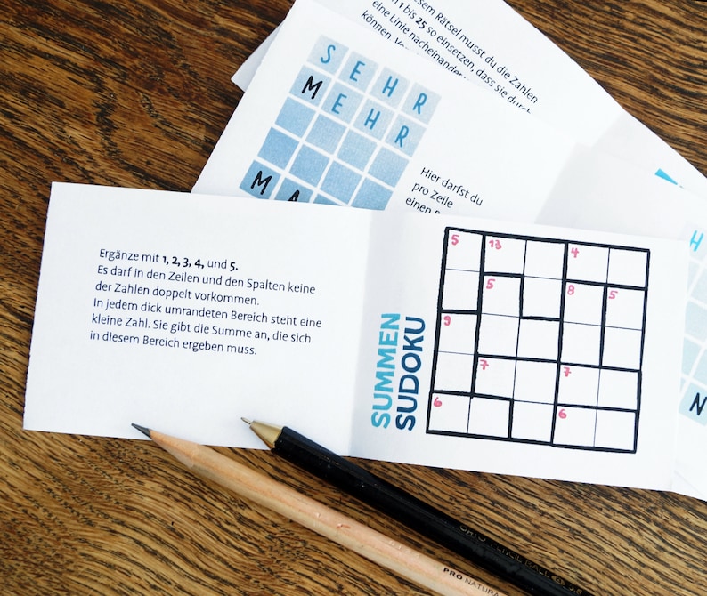 Puzzles, Sudoku, brain teasers in a small tear-off pad, a gift for puzzle fans aged 12 and up, a small present for Easter, for birthdays image 4