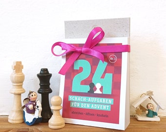 Adventskalender met 24 schaakopdrachten, in twee moeilijkheidsgraden, vanaf 9 jaar