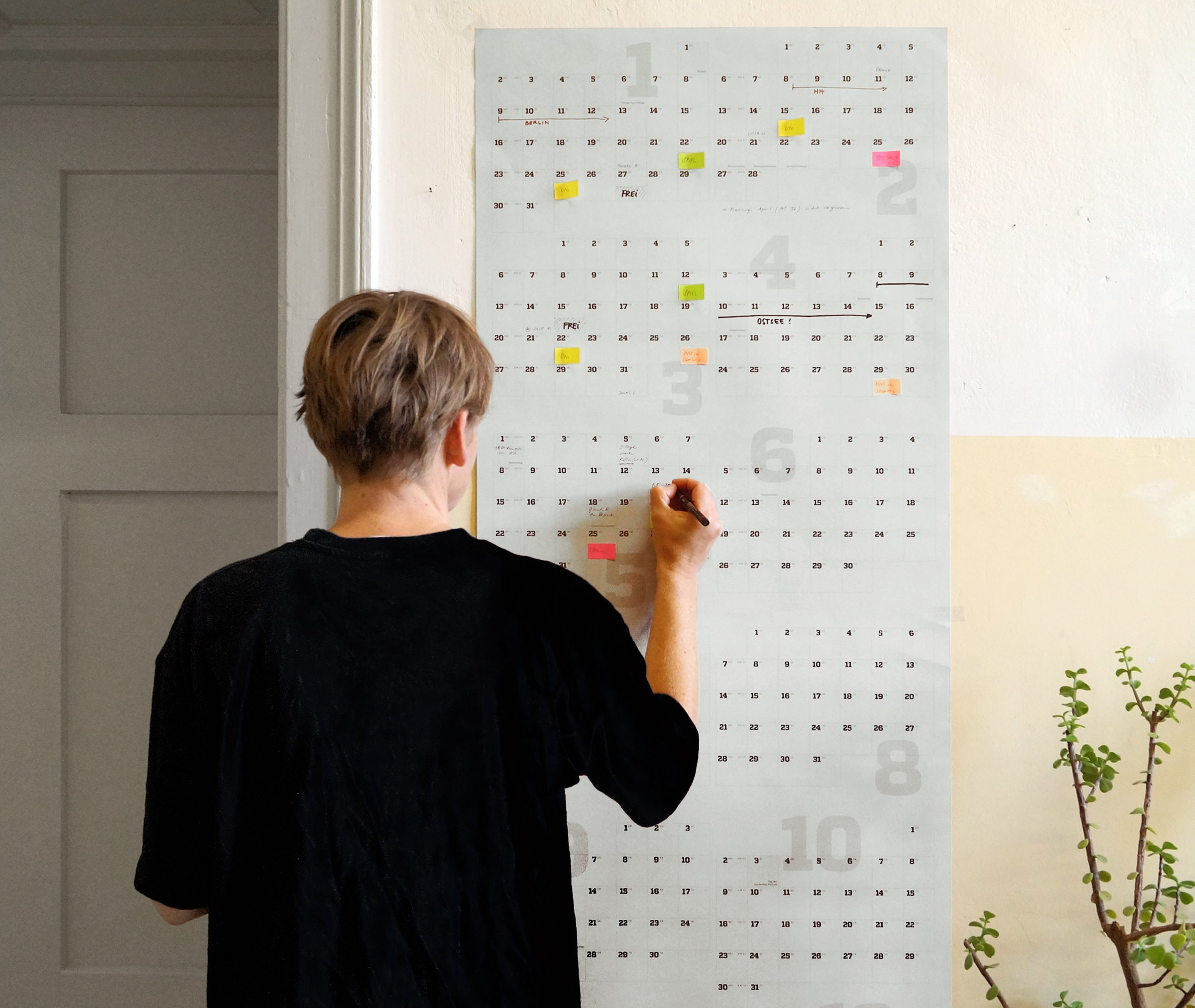 Wall calendar 2024 large, calendar poster 2024, annual calendar 2024 wall, A1 2-part, with matching sticky notes, office calendar, project planner