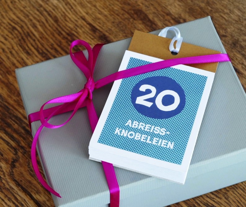 Puzzles, Sudoku, brain teasers in a small tear-off pad, a gift for puzzle fans aged 12 and up, a small present for Easter, for birthdays Petrolblau