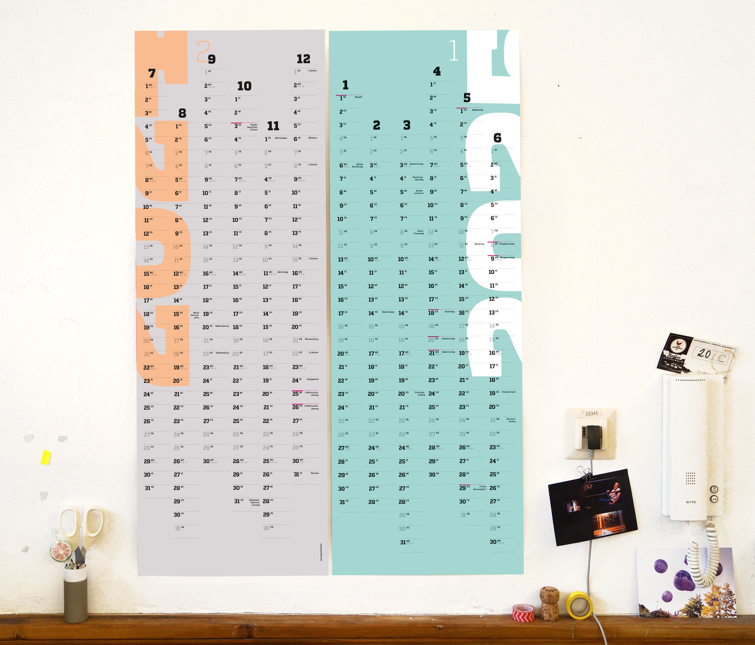 Calendrier mural 2024 2025, grand format, pour le bureau, la