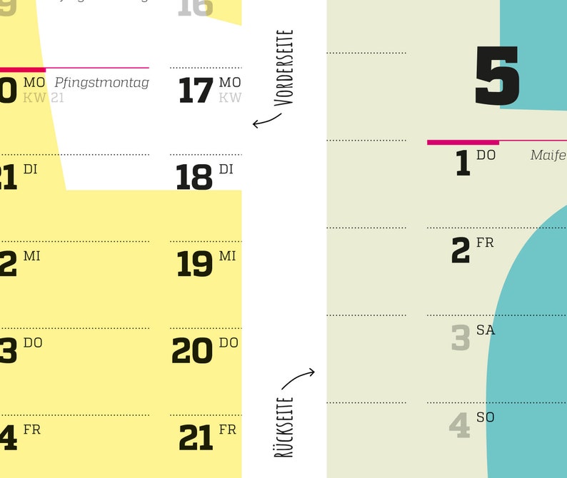 A1-Jahresplaner, 2-Jahres-Kalender, Wandkalender 2024 und 2025, 24 Monate verwendbar, Halbjahre abtrennbar, Familienplaner, sperlingb Bild 7