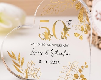 Gepersonaliseerde cadeaus 50e huwelijksverjaardag,gouden jubileumcadeaus,aangepaste cadeaus 50e verjaardag,aandenken plaquette 50e huwelijksverjaardag