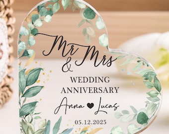 Regalos personalizados para la fecha de la boda, regalos de compromiso para parejas, recuerdo acrílico personalizado en forma de corazón, placa acrílica en forma de corazón para aniversario de bodas.