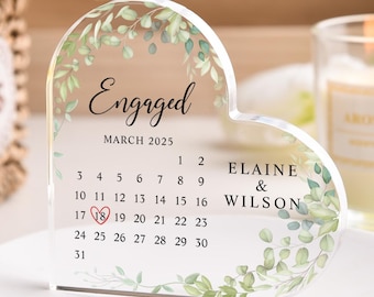Recuerdo acrílico personalizado con forma de corazón, regalo de compromiso para pareja, regalo de boda personalizado, placa acrílica con forma de corazón para aniversario de boda.
