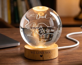 Custom Dad Hand Ball Night Light Solar System Glass Sphere Glowing Desk Ornament Celestial Astronomy Gift Cozy Bedroom Decor