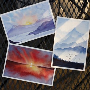 Cartes postales aquarellées dessinées à la main (originaux non imprimés) 10 x 15 cm - ensemble et/ou paysages à l'unité