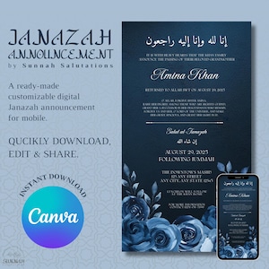 Janazah Announcement Muslim Burial Islamic Funeral Purple with Roses